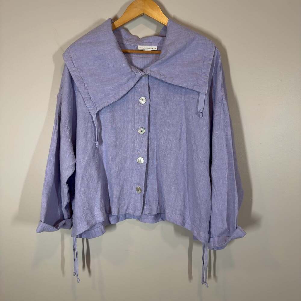 Bryn Walker Irene Jacket Womens Large Purple 100% Linen Button Front Top